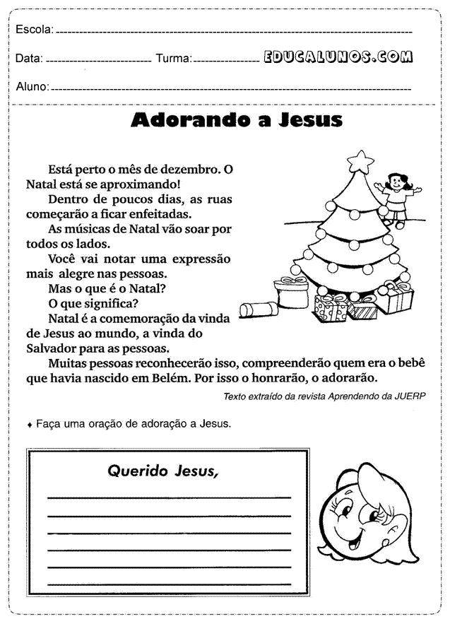 Atividade para educação religiosa sobre natal