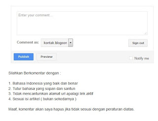 solusi mengatasi pesan/ peraturan komentar yang tampil dibawah kotak komentar