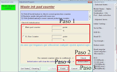 Último paso para resetear impresoras Epson y el adjustment.