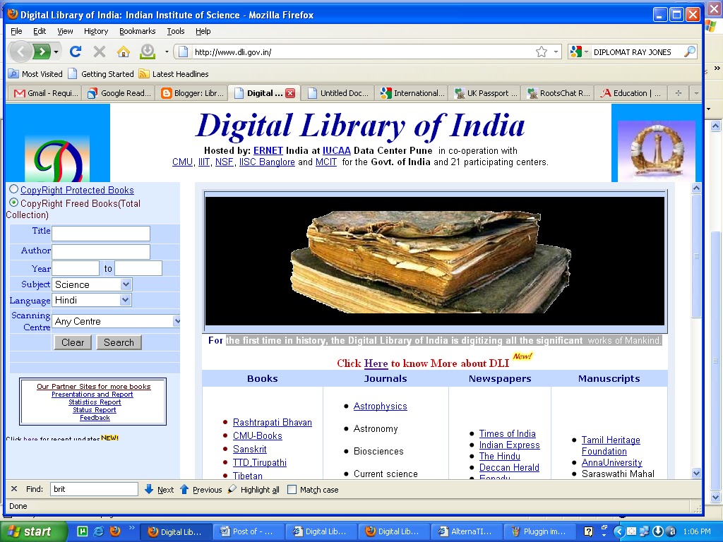 Digital Library of India Library Professionals use the important web add