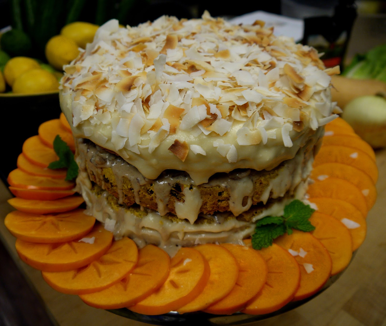 Vegan Gluten Free Carrot Cake with Pecan Carmel and Tofutti Cream