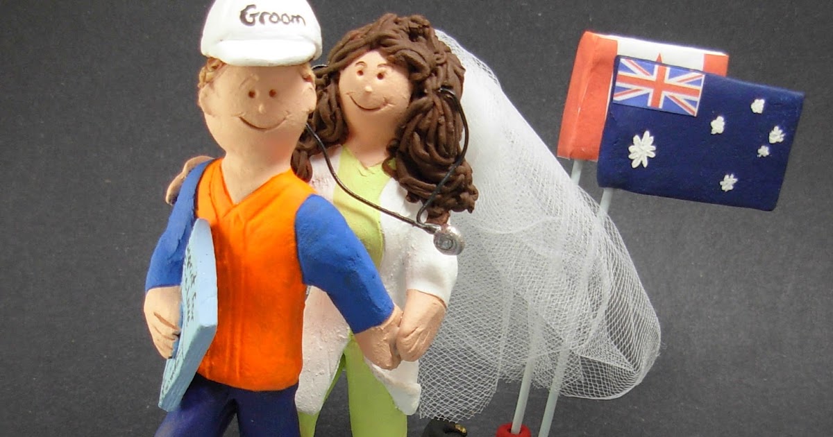 custom wedding cake toppers Australian Groom Marries Canadian Bride