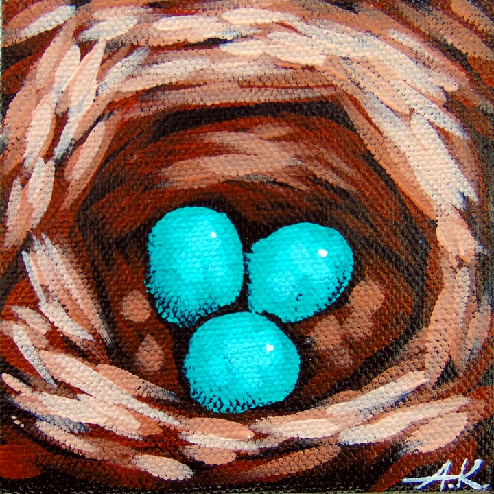 Future Robins Robin, Sivertson, Aaron Kloss, Birch, Spring, Pointillism, Bird, Minnesota, Landscape