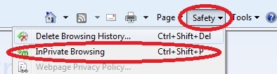 How to start private browsing in Windows Internet Explorer(InPrivate