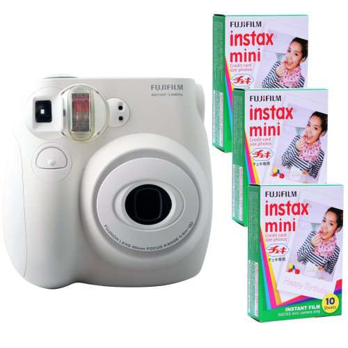 Fujifilm Instax Mini 7s Kit and 3 Fujifilm Instax Mini Film with 10 Exposures FU64-INM7WK30 (White)