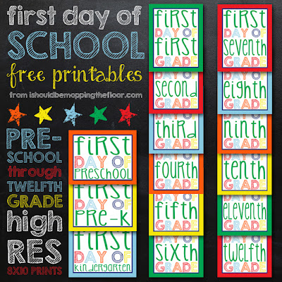 First Day of School Free Printables: Preschool through Twelfth Grade High Res Prints {Perfect for your kiddo's first day photos}