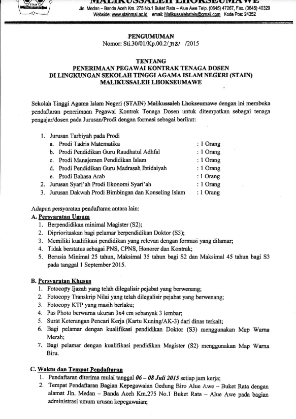 STAIN Malikussaleh Lhokseumawe STAIN Malikussaleh Lhokseumawe
