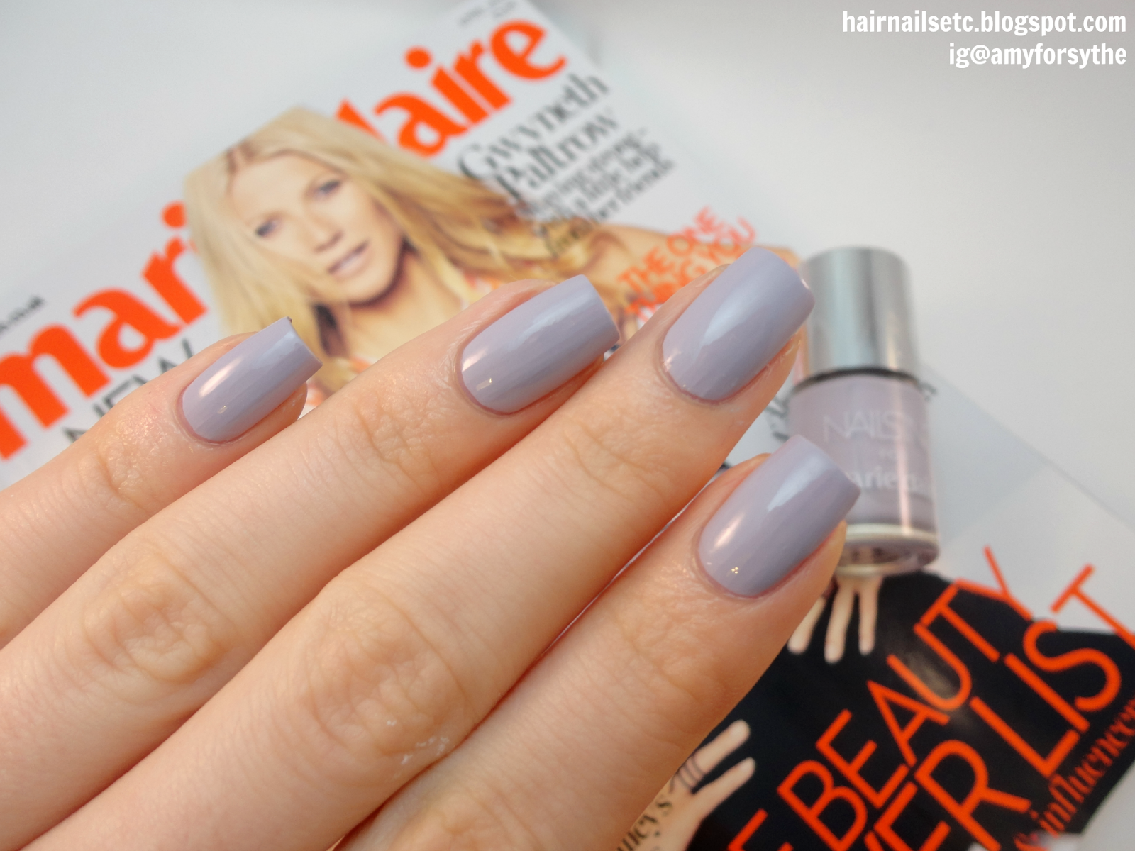 Swatches and Review of the Free Nails Inc 'Fashion' Lilac Nail Polish with Marie Claire April 2015 Magazine - hairnailsetc.blogspot.co.uk / ig@amyforsythe
