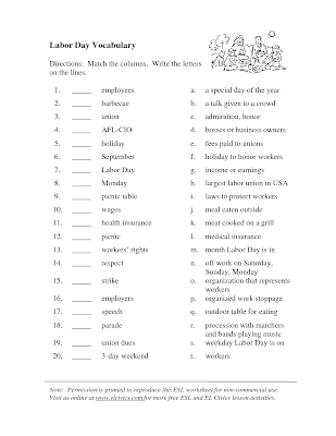 Printables Labor Day Worksheets free printable labor day worksheets best holiday pictures matching is a fun game for and with this worksheet children can learn