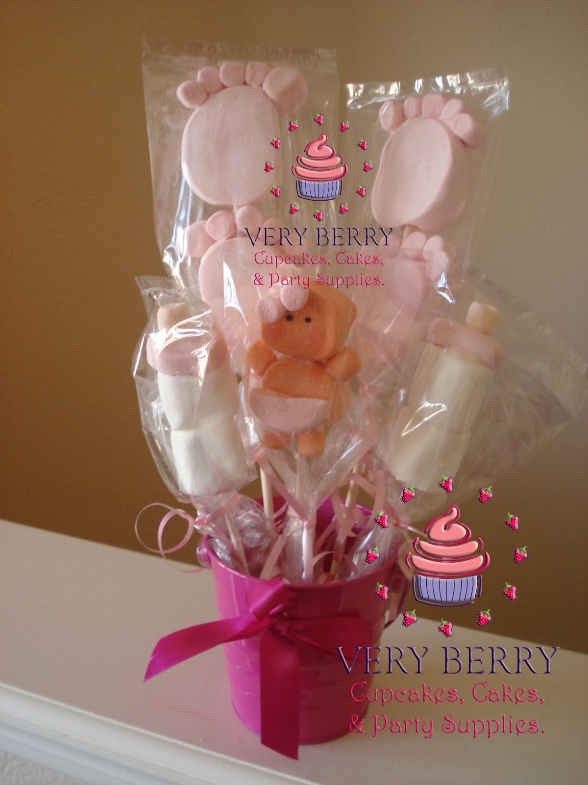 Veryberry Cupcakes BABY MARSHMALLOW POPS CENTER PIECE