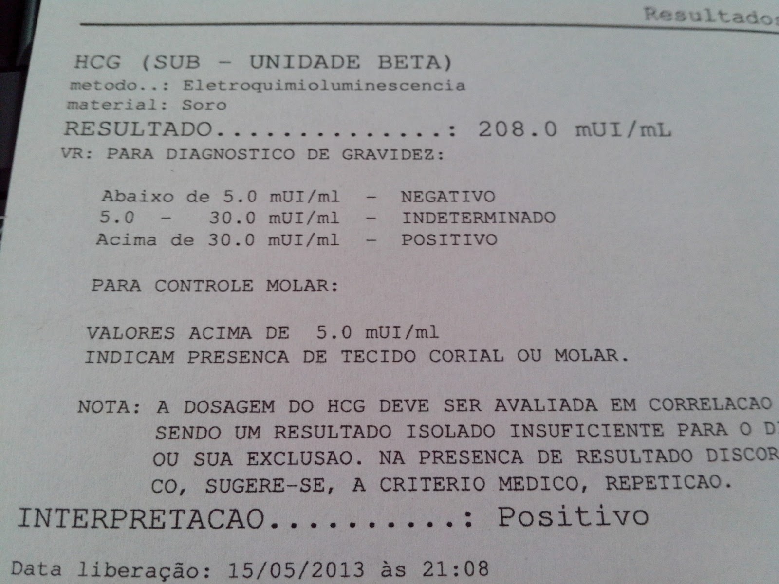Exame de sangue positivo