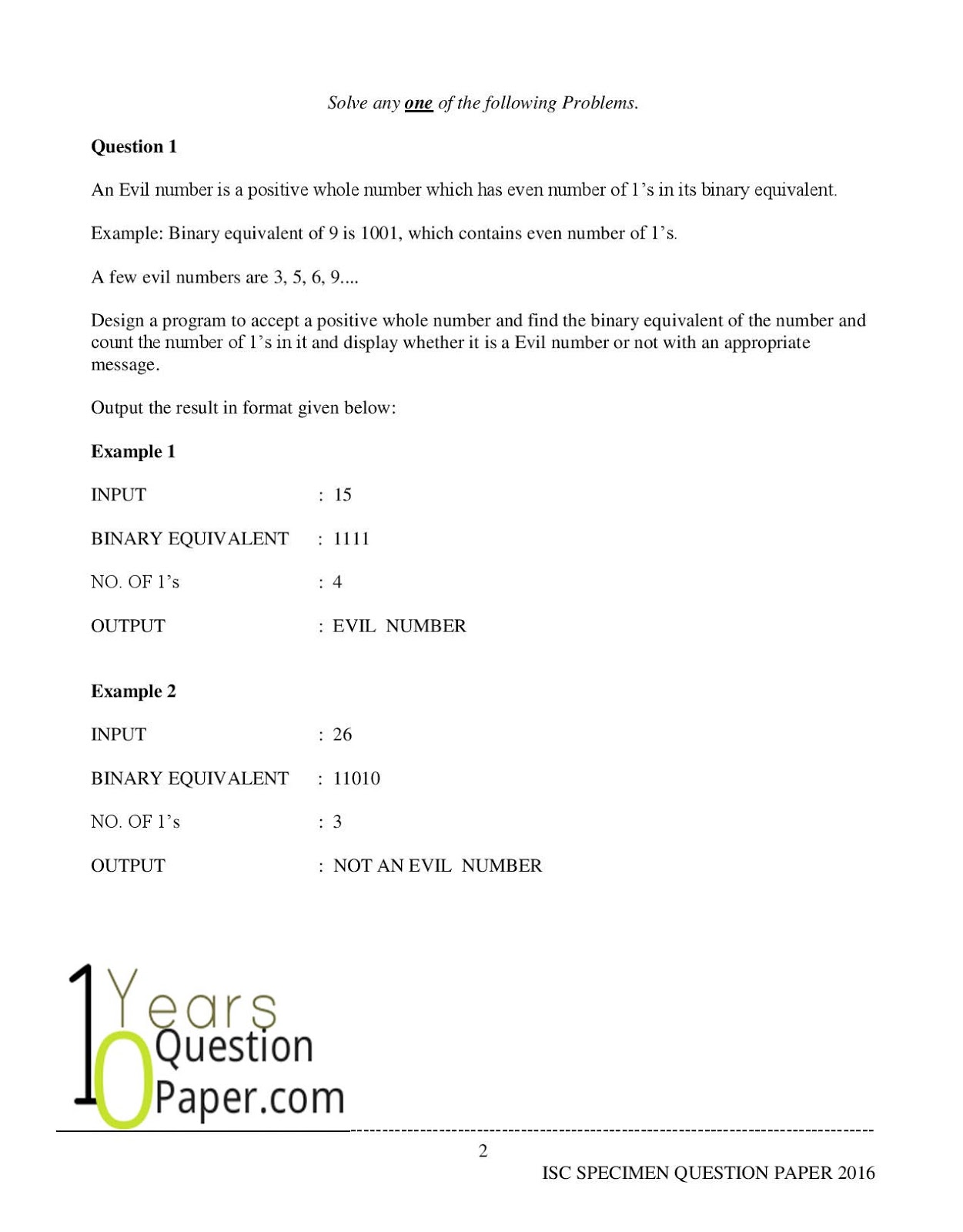 isc 2016 class 12th computer science Practical Specimen question paper 2 isc 2016 class 12th computer science Practical Specimen question paper2