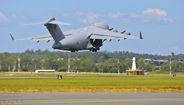 An RAAF C-17 departs Amberley for Vanuatu RAAF C-130J Super Hercules