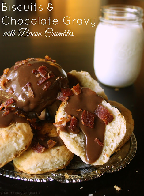 Biscuits & Chocolate Gravy with Bacon Crumbles