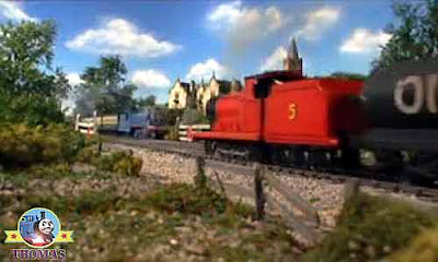 Island of Sodor Thomas the tank engine and James the red train beautiful green hills and valleys