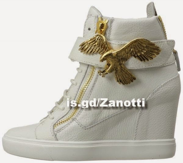 Giuseppe Zanotti Women's White and Gold Eagle Fashion Wedge Sneaker