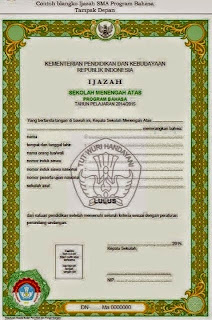 Contoh Blangko Ijazah SMA Program Bahasa Tampak Depan Contoh Blangko Ijazah SMA Program Bahasa Tampak Depan