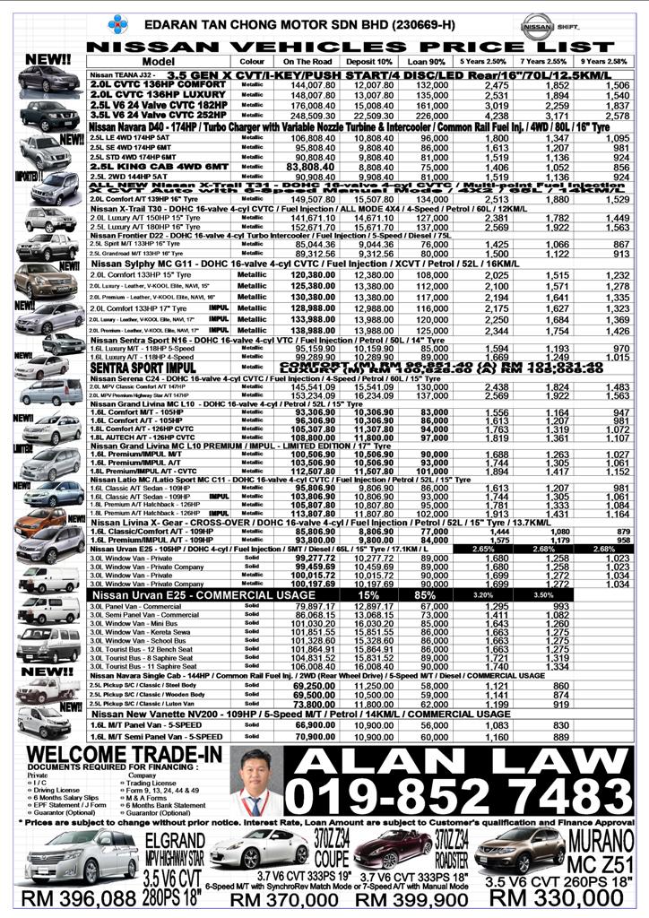 NISSAN Kota Kinabalu, Sabah Nissan Vehicles PRICE LIST