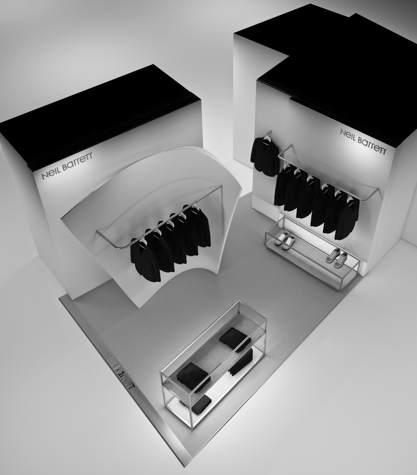 Neil Barrett shop-in-shop at Harvey Nichols London, designed by Zaha Hadid