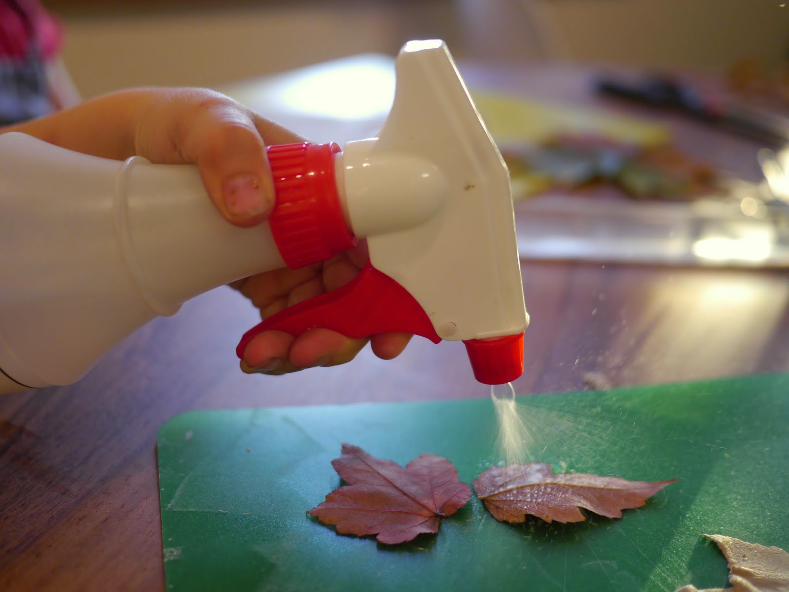 Spritz the side of the leaf that you'll be pressing into the clay with