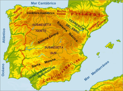 Physical map of Spain