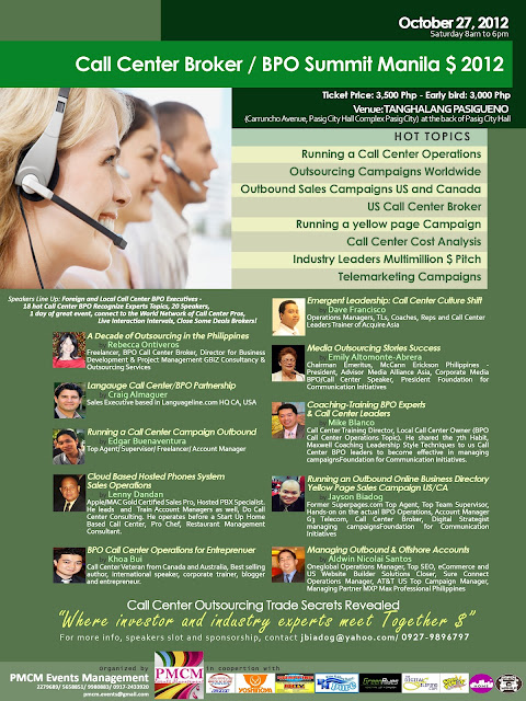 Call Center Broker / BPO Summit Manila $ 2012 Call Center Broker / BPO Summit Manila $ 2012