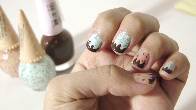Etude House Nail Polish Sweet Recipe Ice Cream Nails #1 MintChoco Chip and #3 Apricot Candy DBR401 Bravo Brown