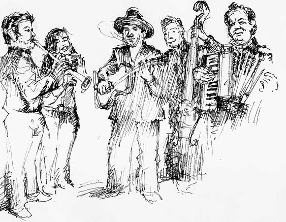 wiener, tschusch, tschuschenkapelle, music group, drawing, zeichnung