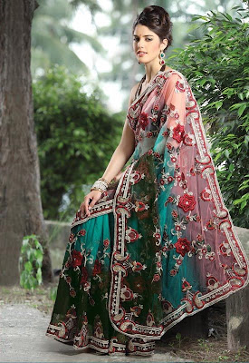 GREEN BRIDAL SARI DESIGNER FANCY SAREE