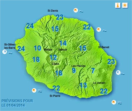 Prévisions météo Réunion pour le Mardi 01/04/14