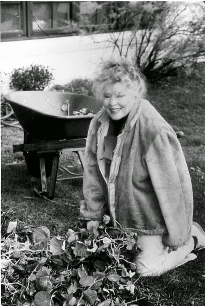 Katharine working in her yard later in life.