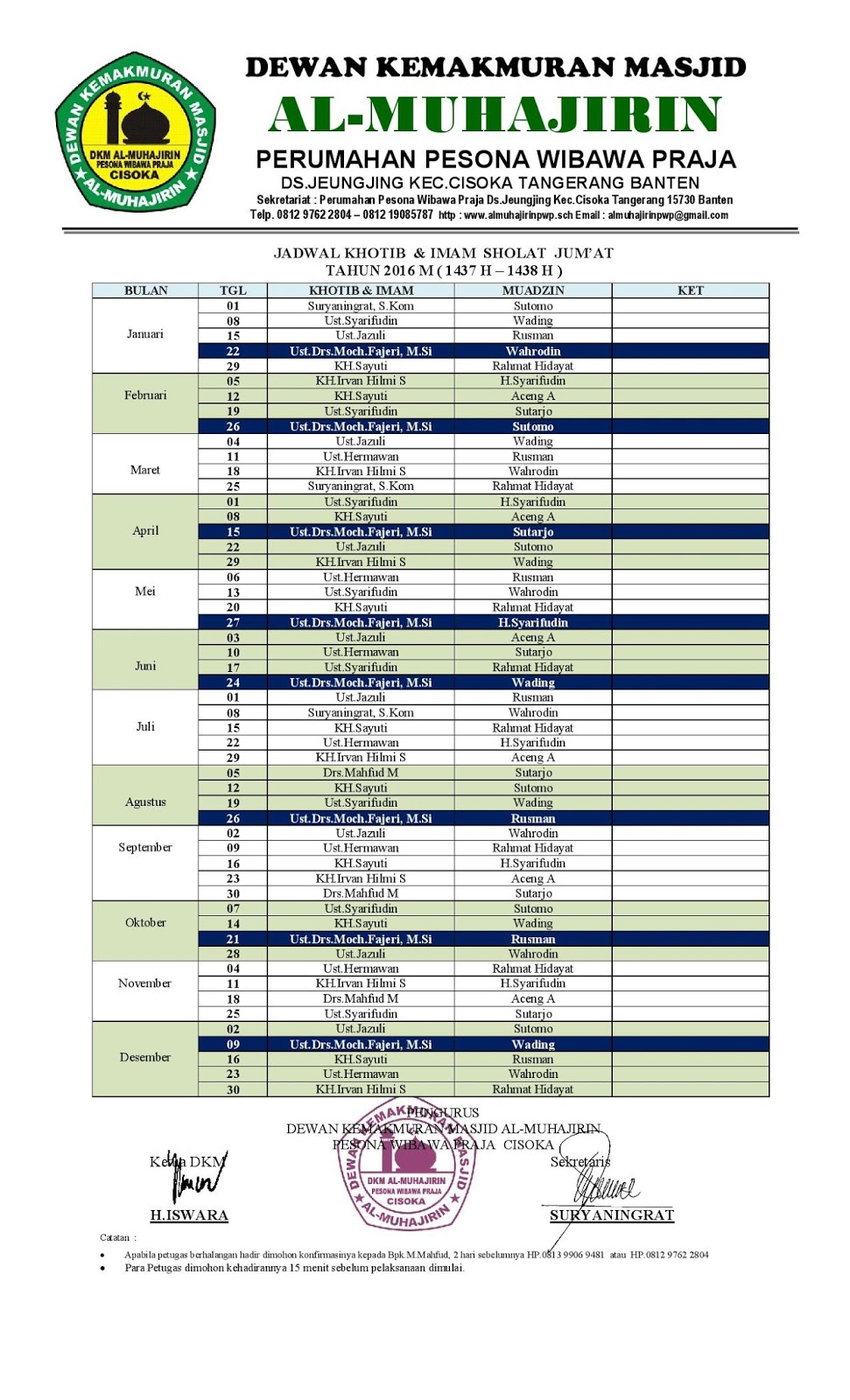 DKM AL MUHAJIRIN PESONA WIBAWA PRAJA: JADWAL KEGIATAN