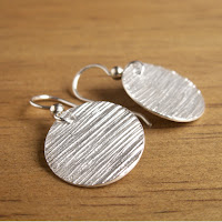 simple minimalist woodgrain texture silver disc earrings by Jennifer Kistler