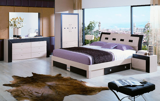 smooth brown animal skin rug plus black and white bedroom interiors on white floor also glass sliding door design