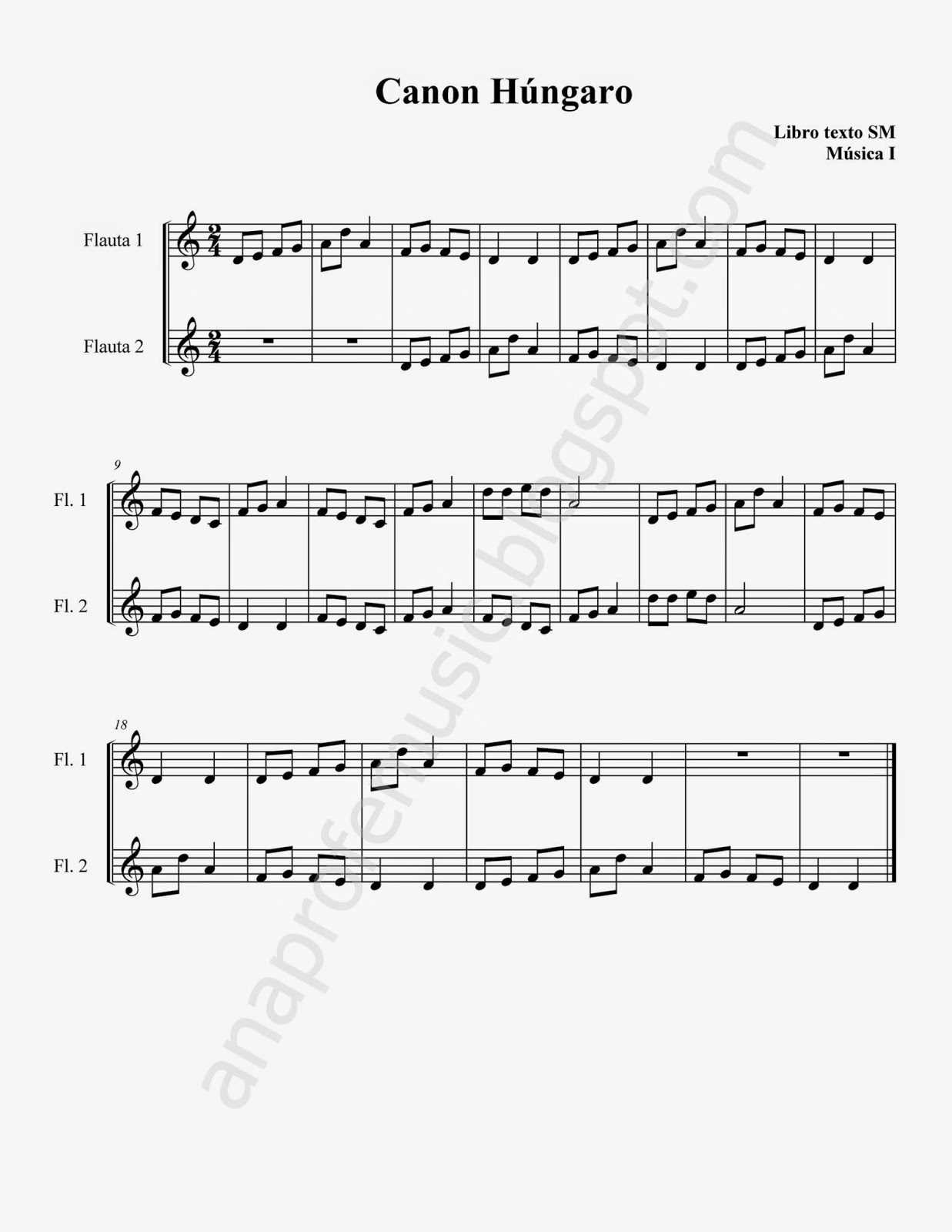AnaProfeMusic Canon Húngaro Dúo de Flautas