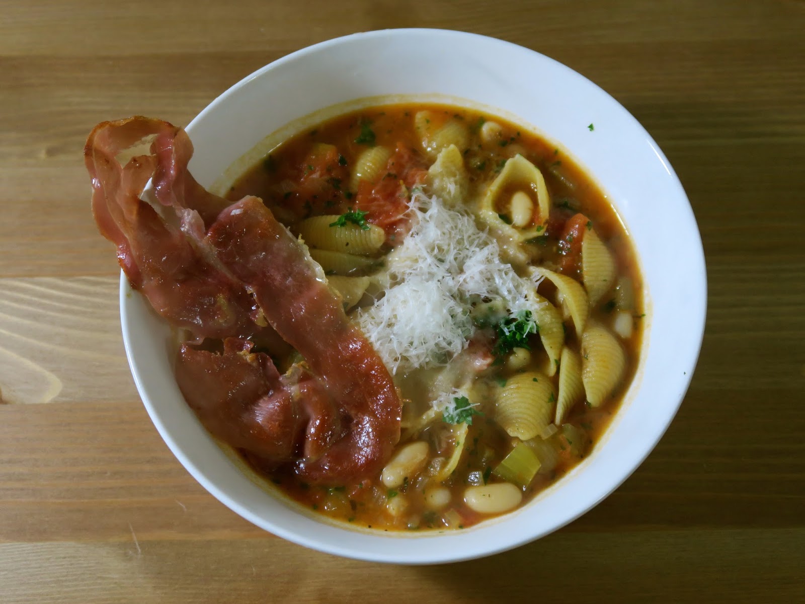 salt sugar & i Pasta e Fagioli with Crispy Prosciutto