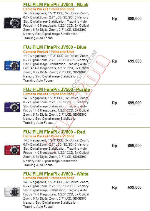 harga Fujifilm FinePix JV500