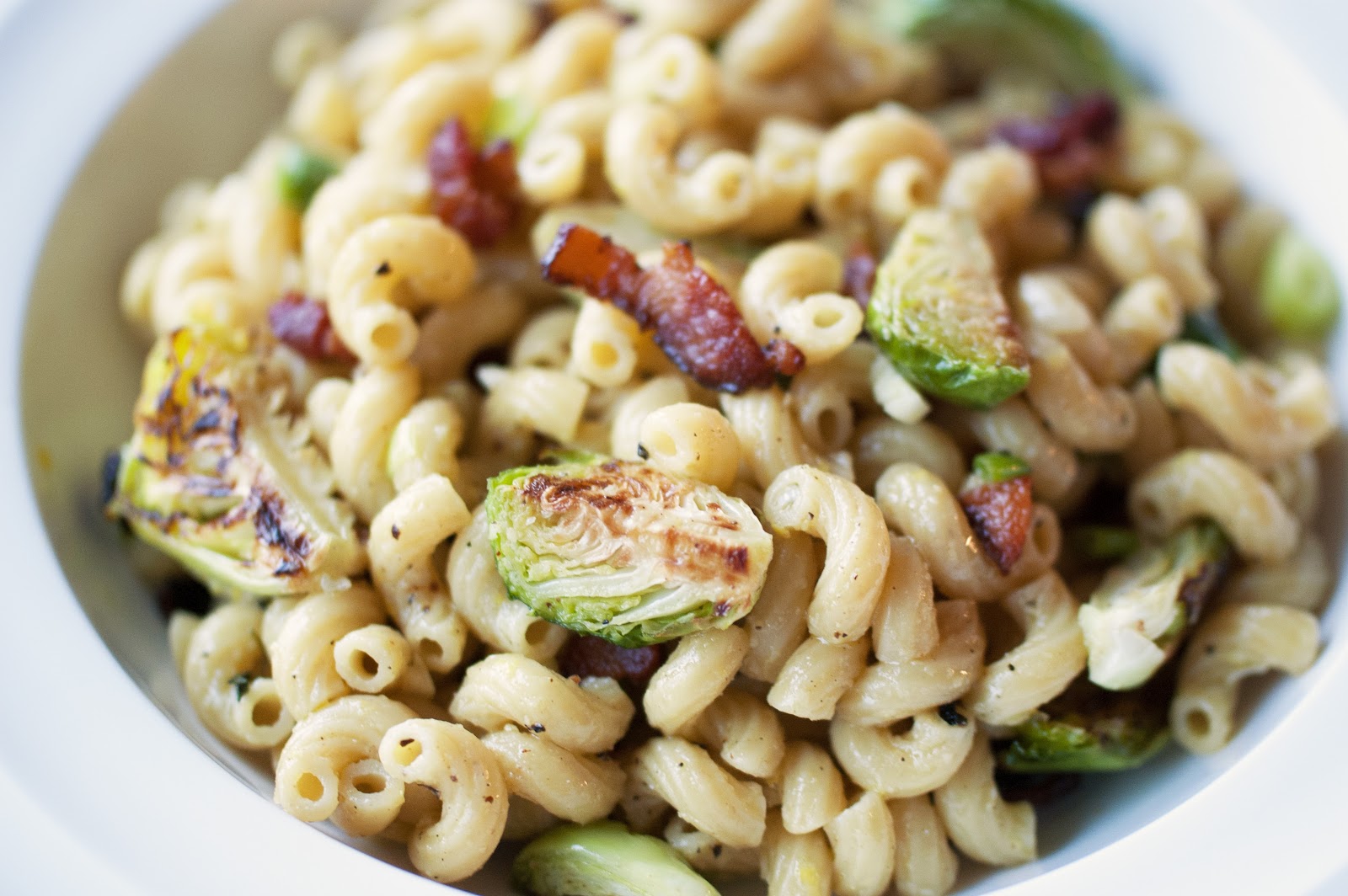 Blogging Foods Roasted Brussels Sprout, Crispy Bacon and Pecan Pasta Salad