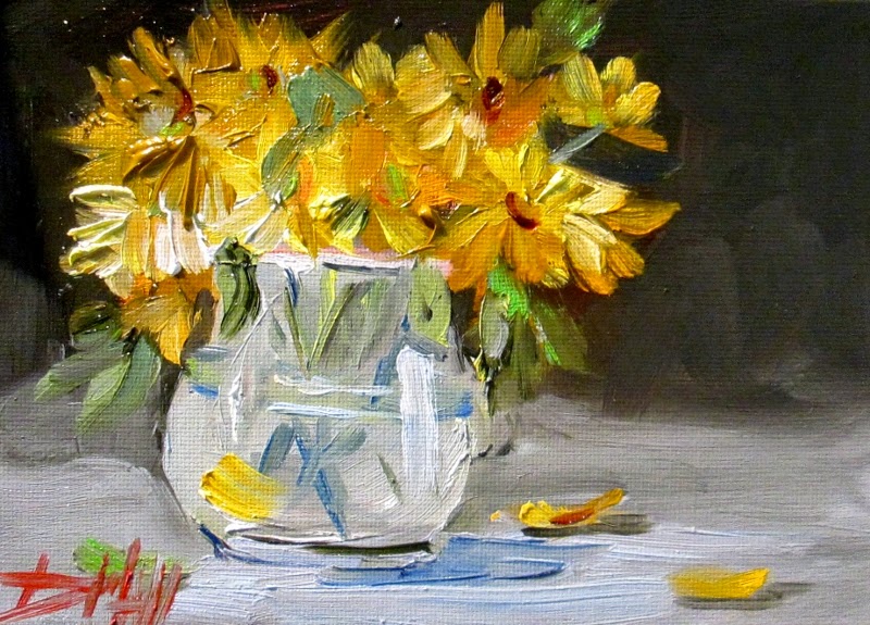Painting of the Day, Daily Paintings by Delilah Vase with Daisies