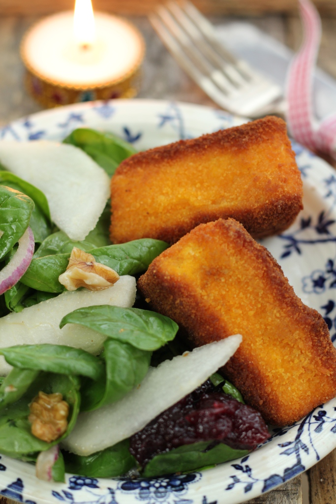 Christmas Starter Deep Fried Brie with a Pear & Walnut Salad and
