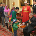The President, Shri Pranab Mukherjee receiving greetings of New Year, at Rashtrapati Bhavan, in New Delhi on January 01, 2015.