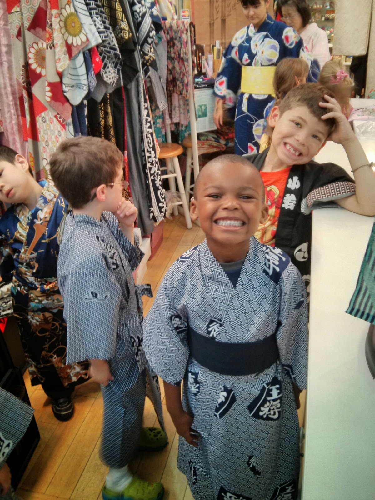 small boys in kimonos having fun at Kimono House NY