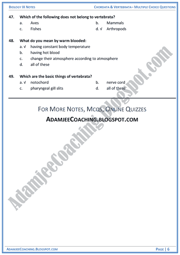 chordata-and-vertebrata-multiple-choice-questions-biology-notes-for-class-9th