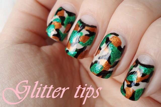 Glitter Tips: Camouflage - Nail Art