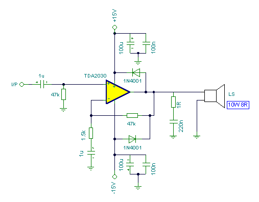 Audio Amplifier 8W using TDA 2030
