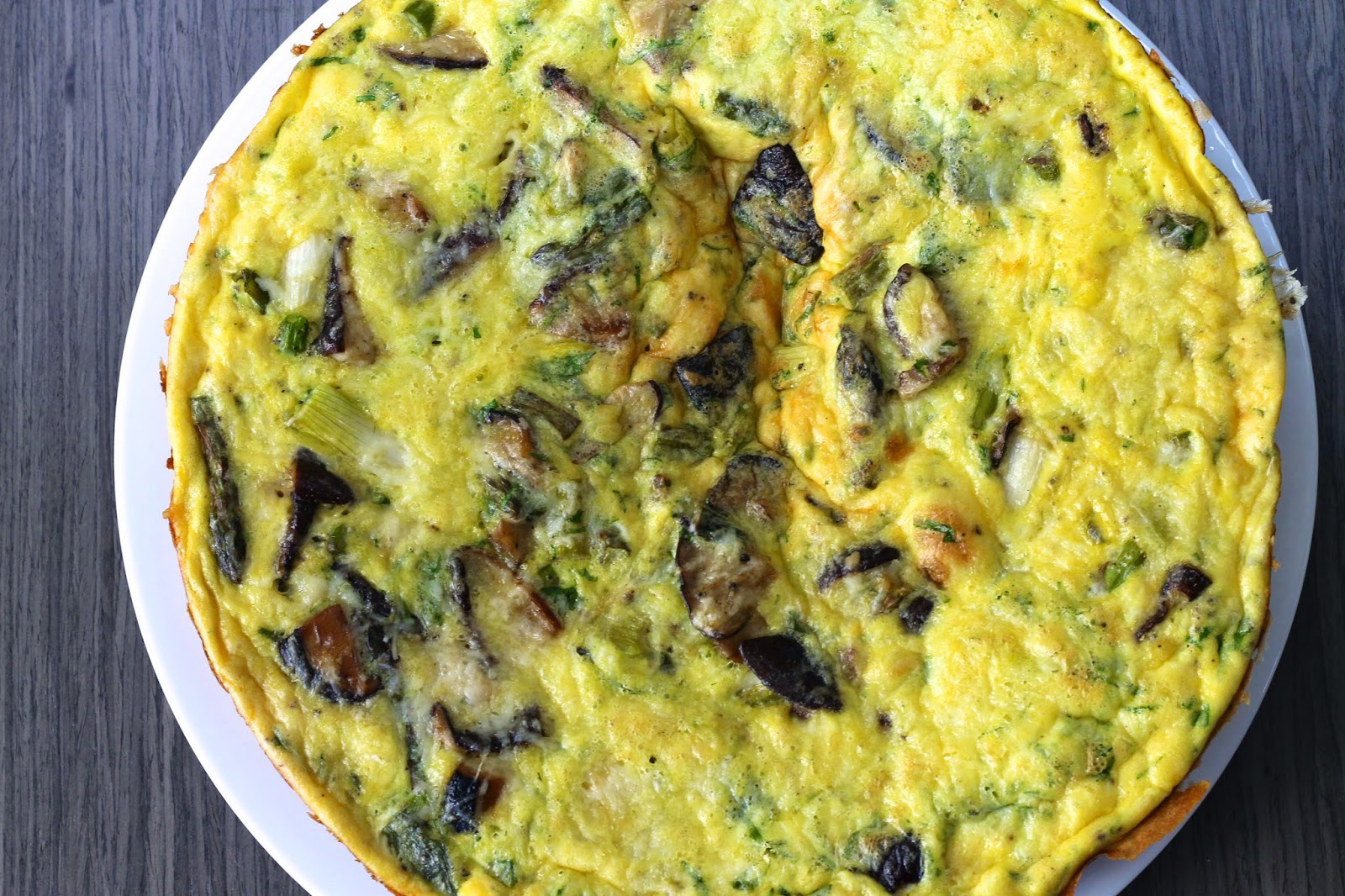 Saffron & Sun Frittata with Asparagus, Scallions, Shiitaki Mushrooms