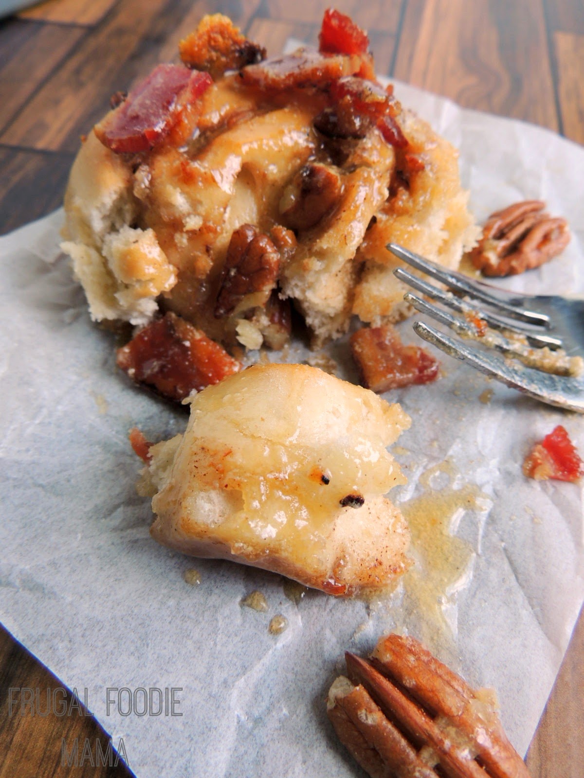Frugal Foodie Mama Brown Sugar Glazed Bacon Butter Pecan Sweet Rolls
