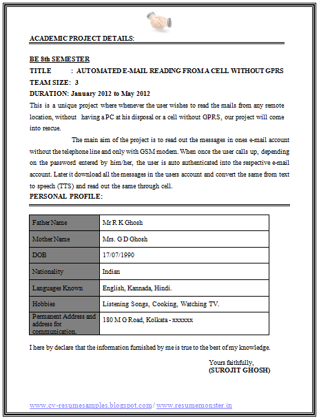 Resume for electronics and communication