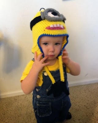 Halloween Despicable Me Minion costume with crocheted hat