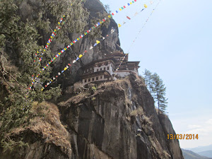 The view of Taktsang Monastery while descending the mountain.